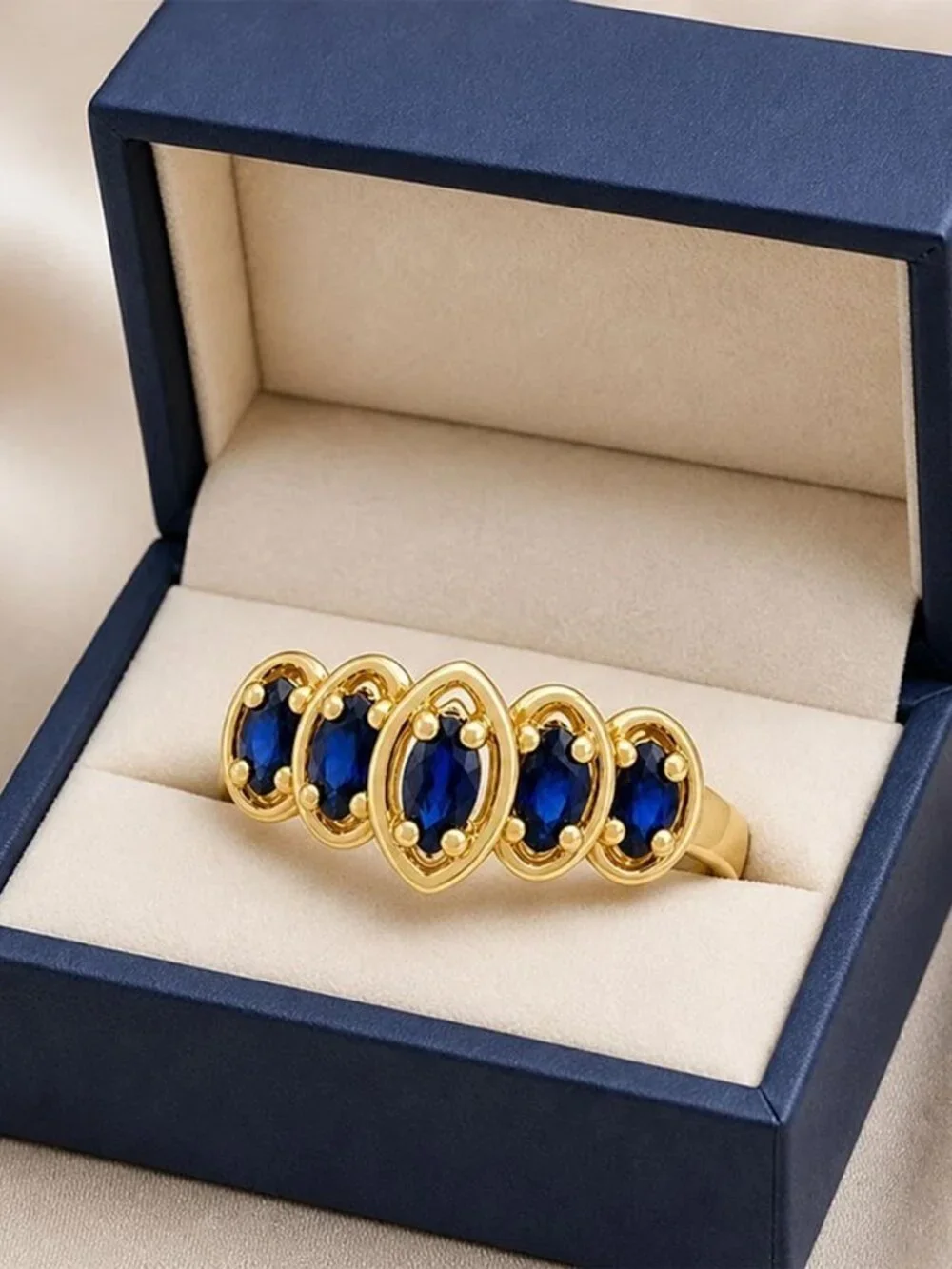 Genuine 0.75 Cts Blue Sapphire Ring 14k Yellow Gold